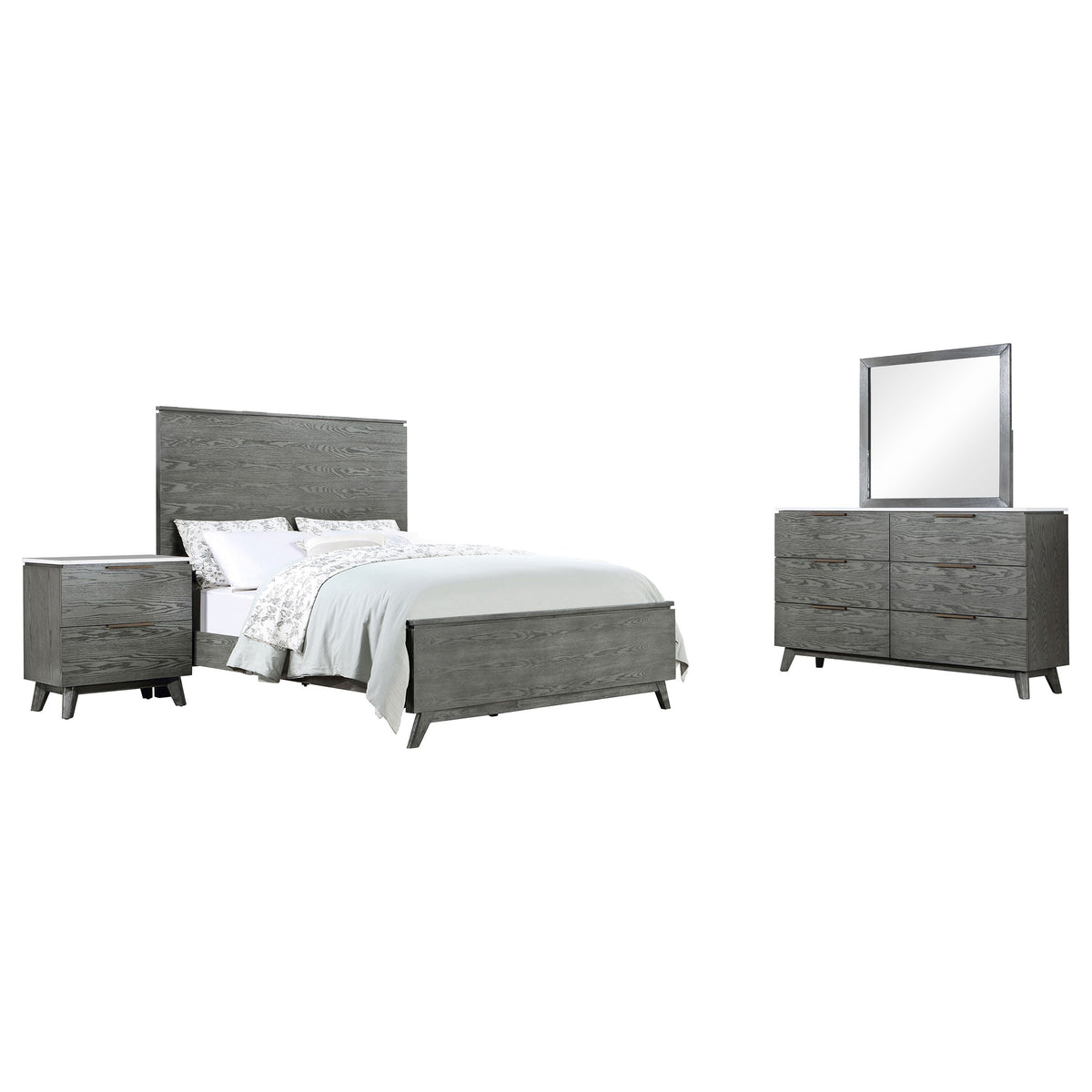 Nathan   Bedroom Set White Marble and Grey