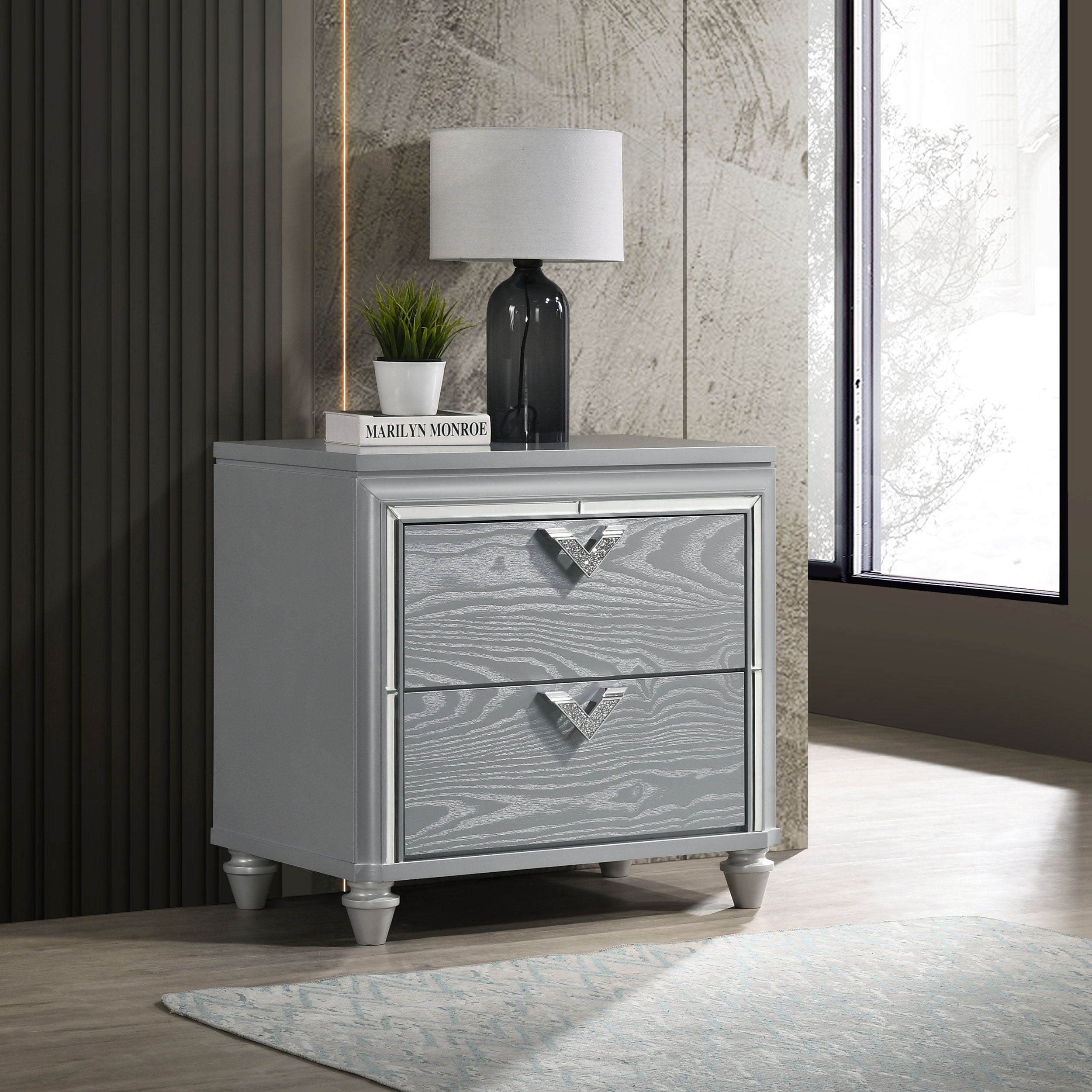 Veronica 2-drawer Nightstand Bedside Table Light Silver