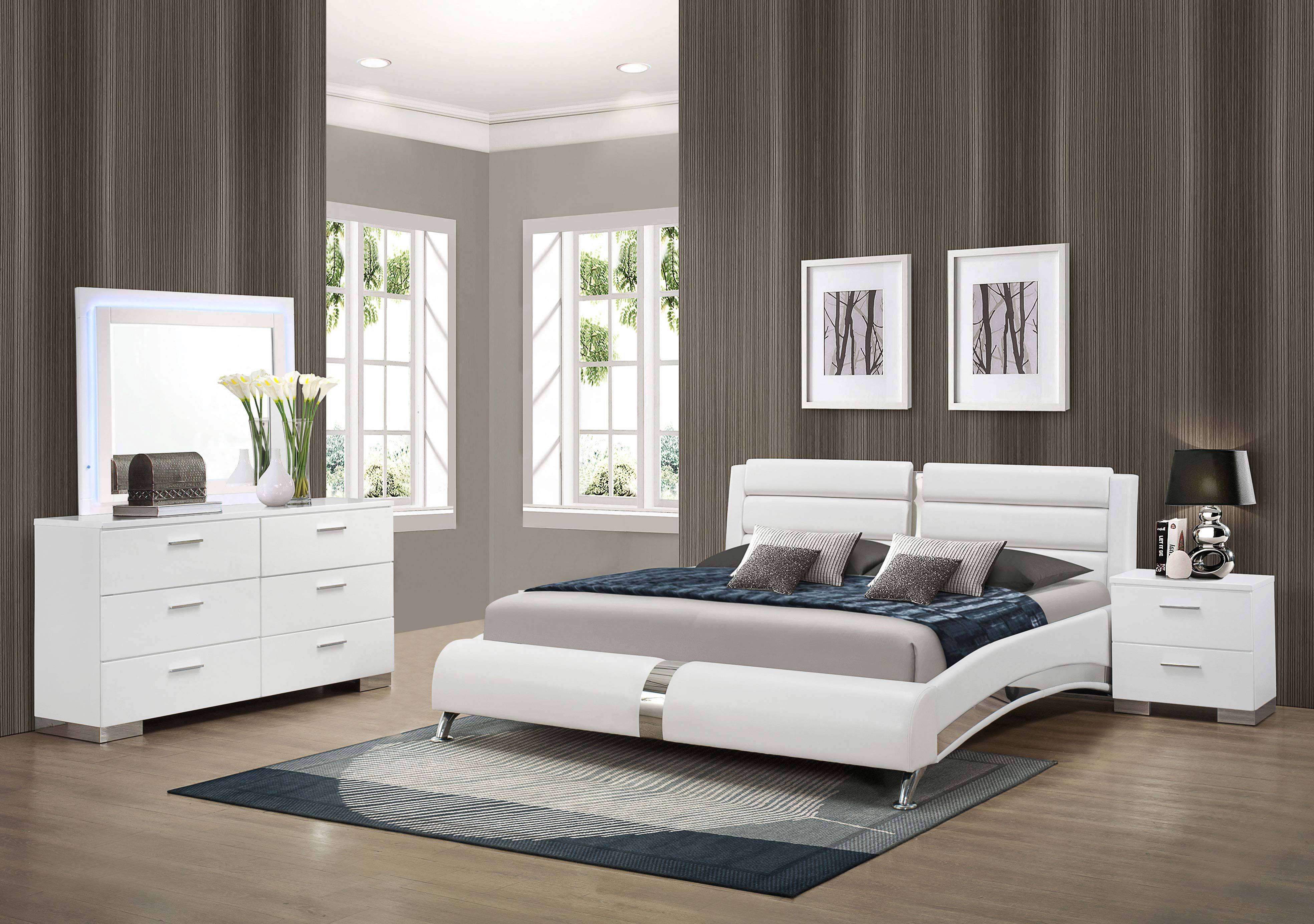 Jeremaine   Bedroom Set with LED Mirror Glossy White