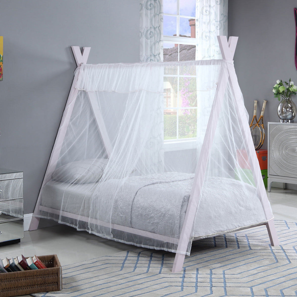 Fultonville Metal Twin Tent Bed with 7-inch Mattress Pink