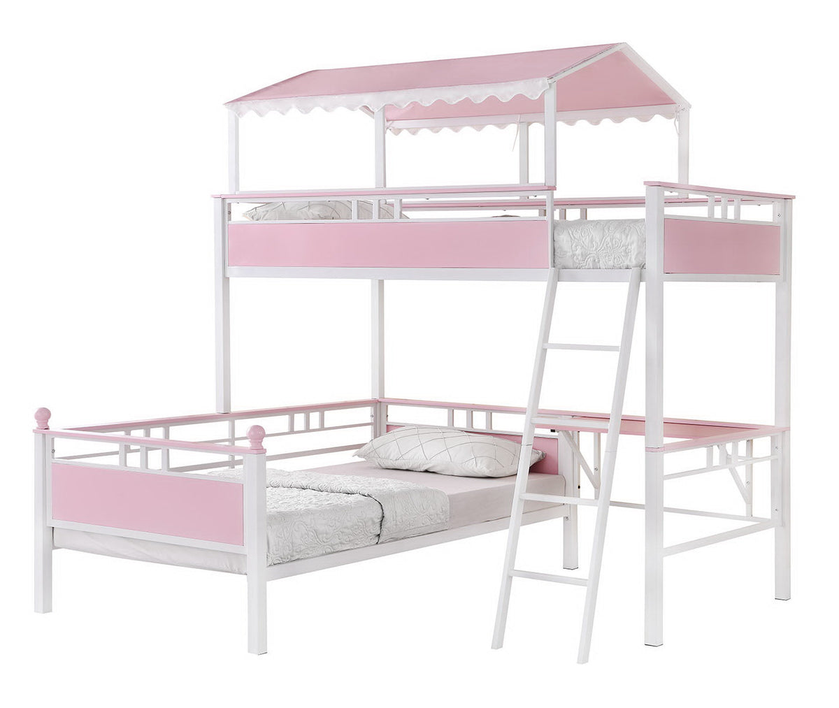 Alexia Twin over Twin Workstation Bunk Bed Pink and White