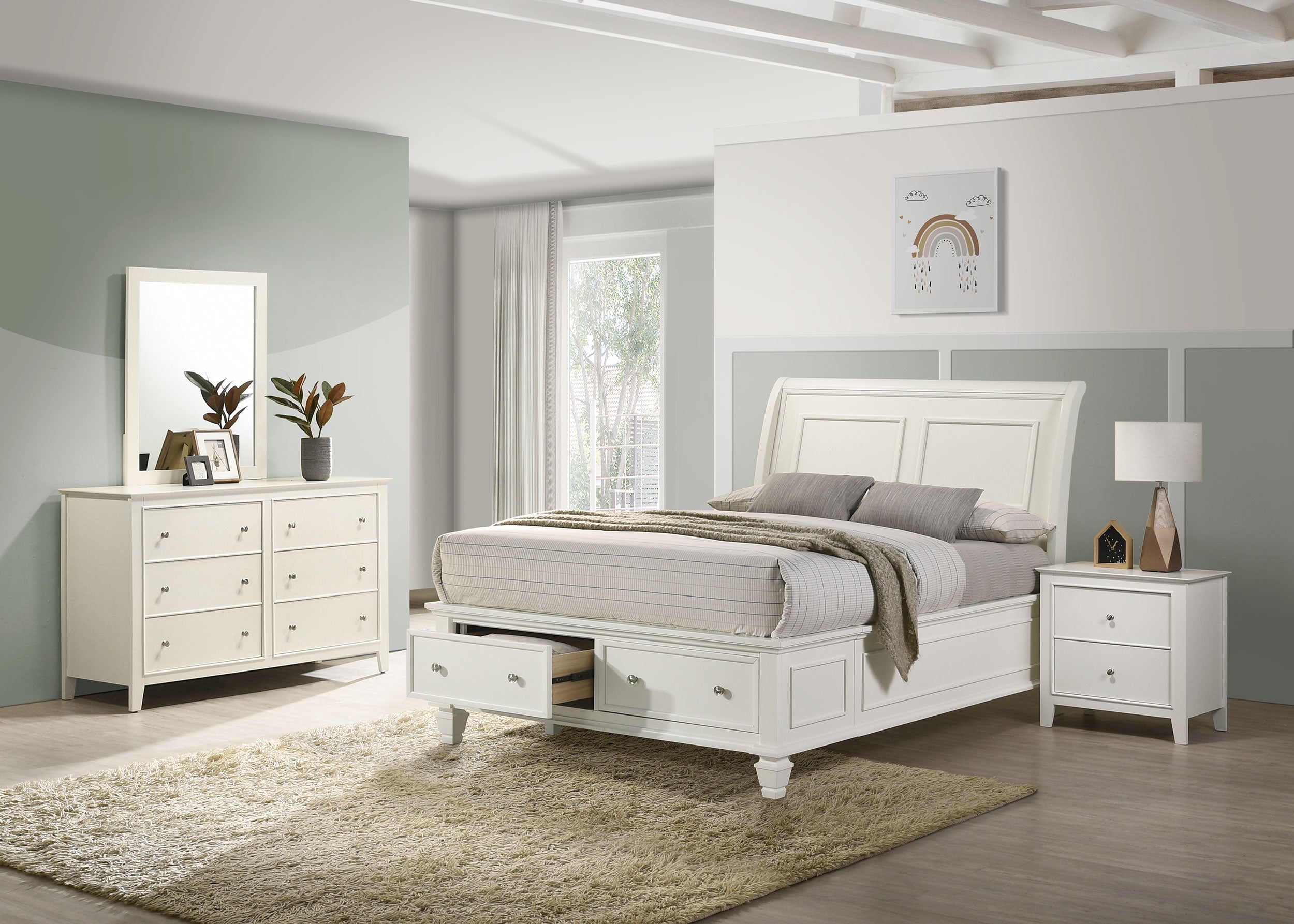 Selena Storage Bedroom Set with Sleigh Headboard Buttermilk