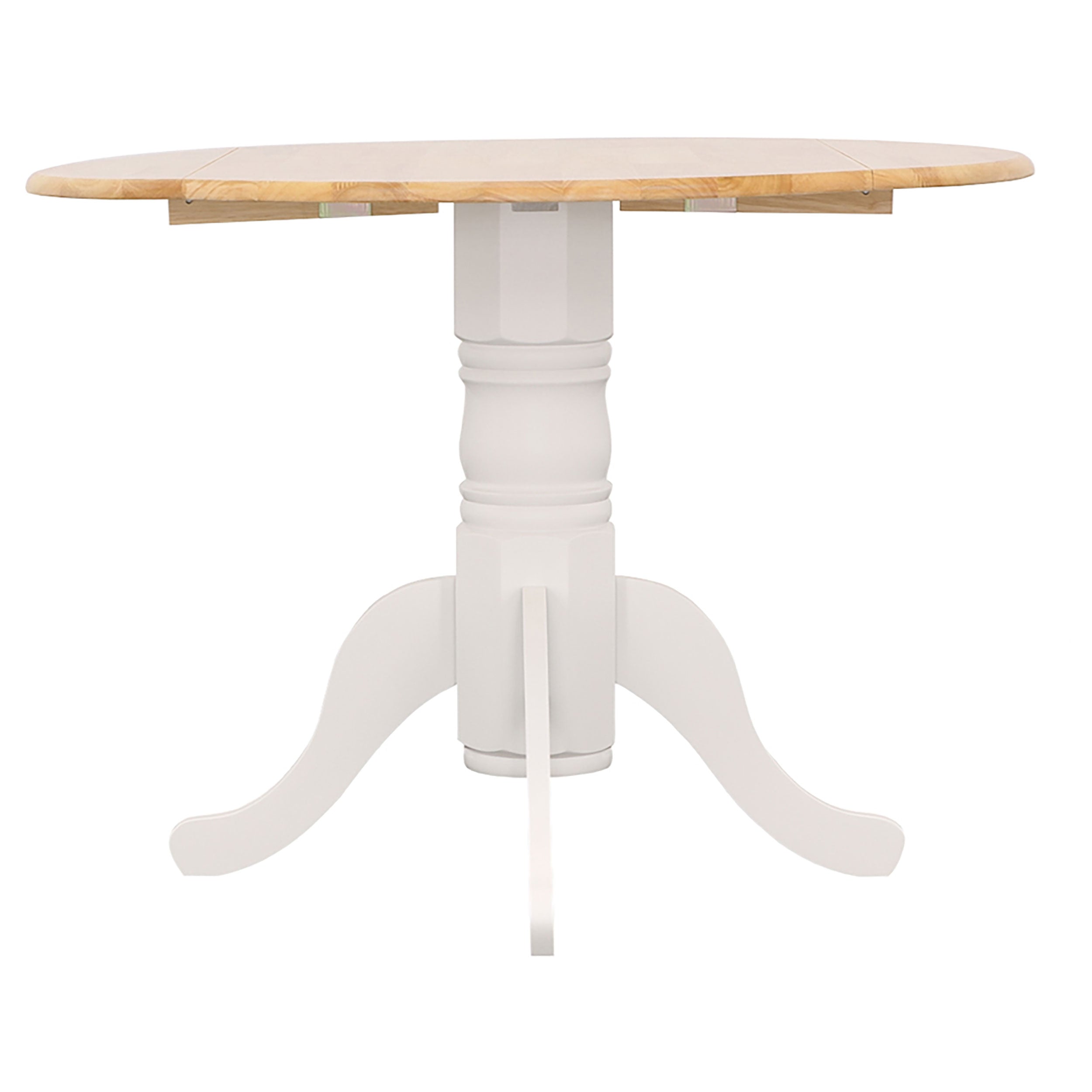 Allison Drop Leaf Round Dining Table Natural Brown and White