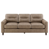 Scotland Faux Leather Upholstered Track Arm Sofa Brown