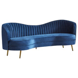 Sophia Upholstered Camel Back Sofa Blue