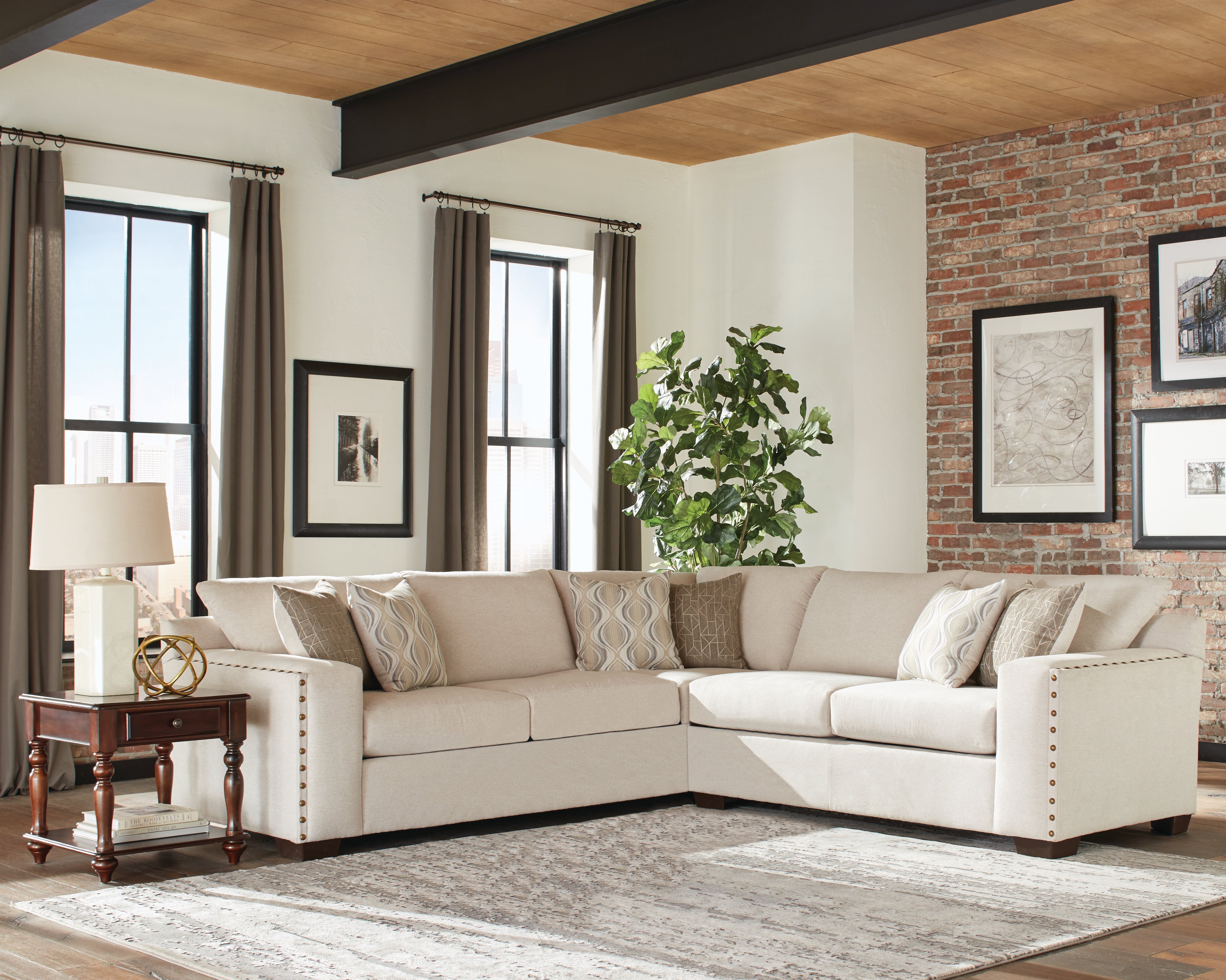 Aria L-shaped Sectional with Nailhead Oatmeal