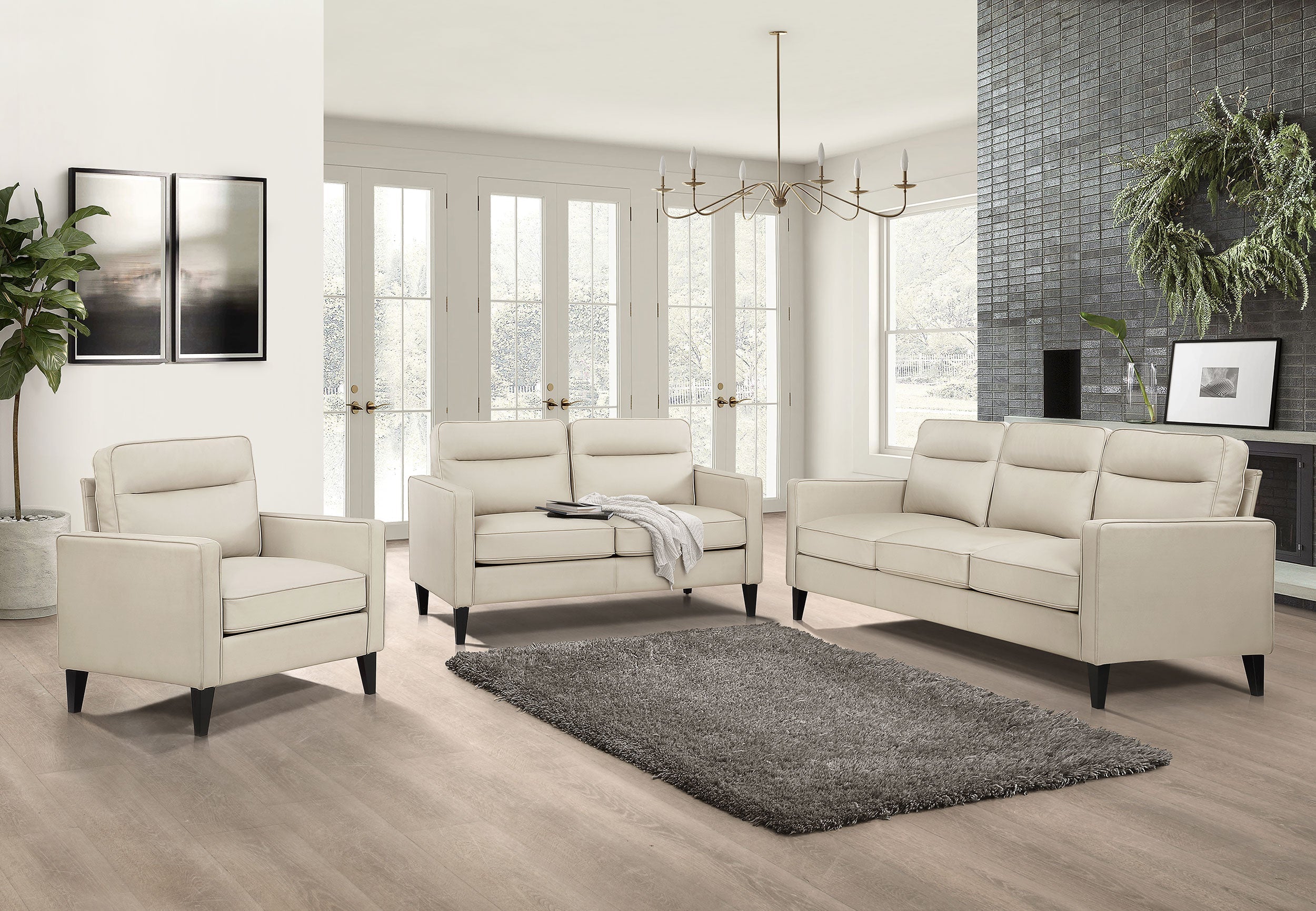 Jonah 2-piece Upholstered Track Arm Sofa Set Ivory