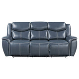 Sloane Upholstered Motion Reclining Sofa with Drop Down Table Blue