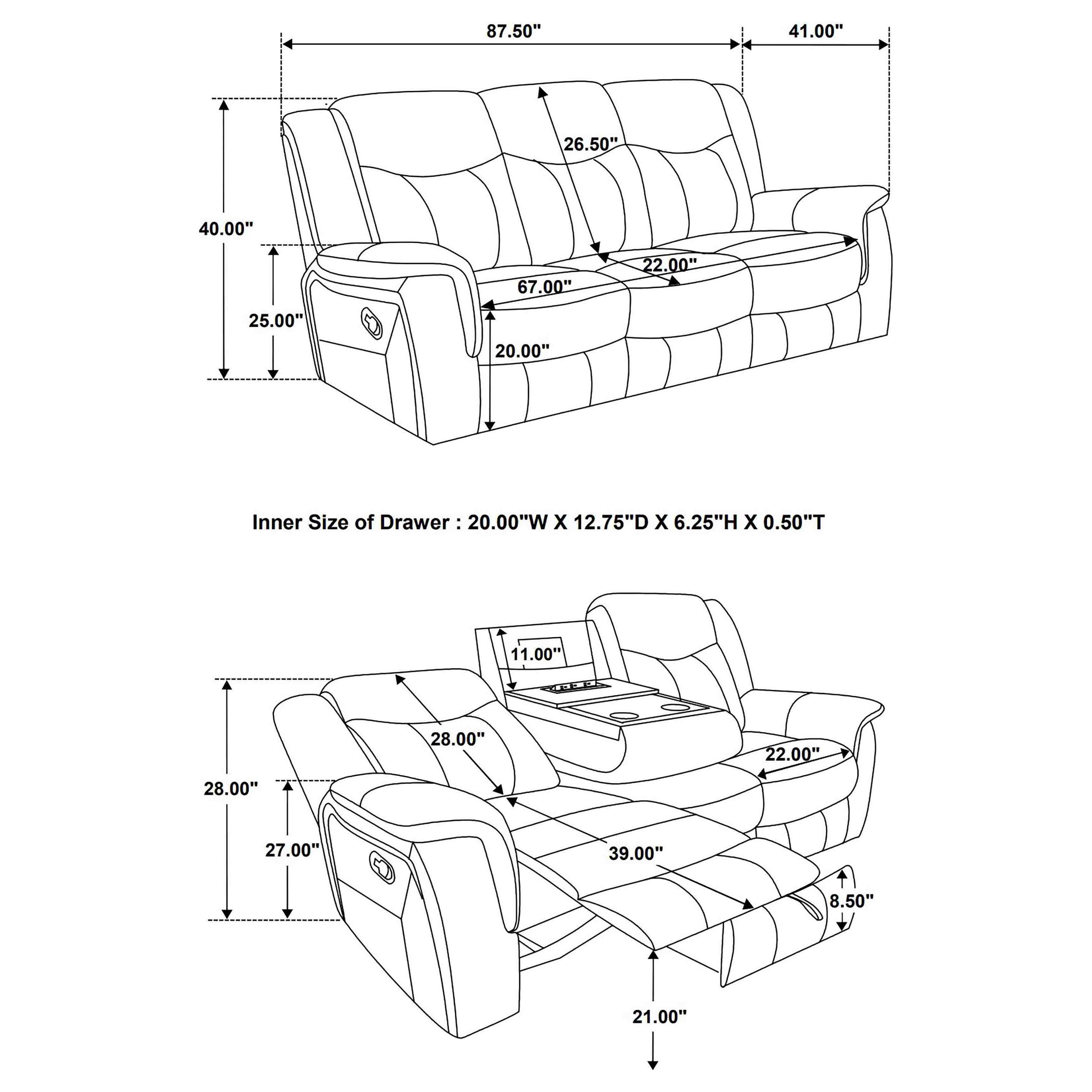 Conrad Upholstered Motion Sofa Cool Grey