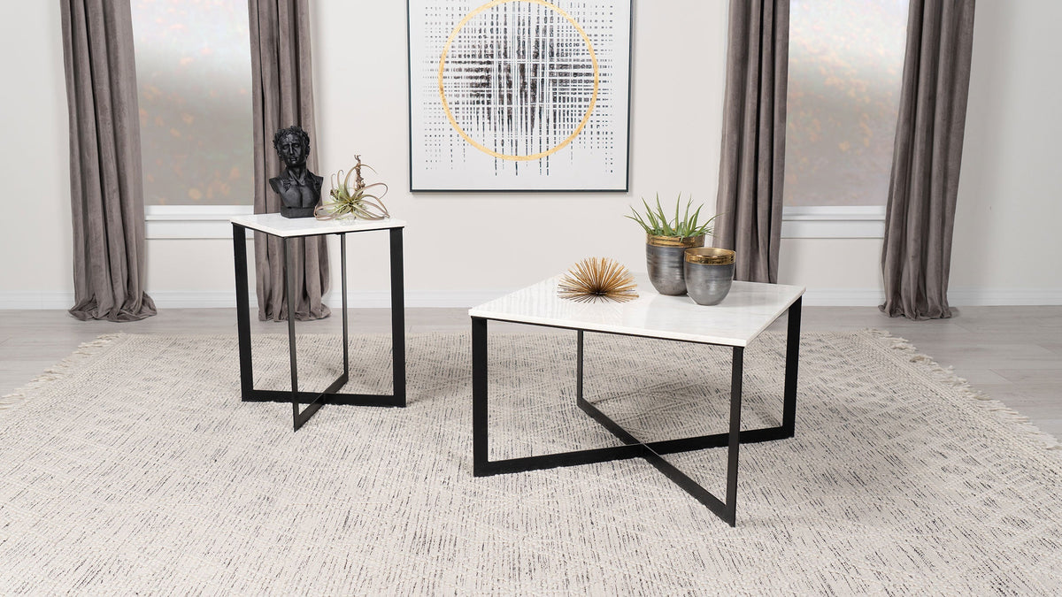 Tobin  Marble Top Coffee and End Table Set White