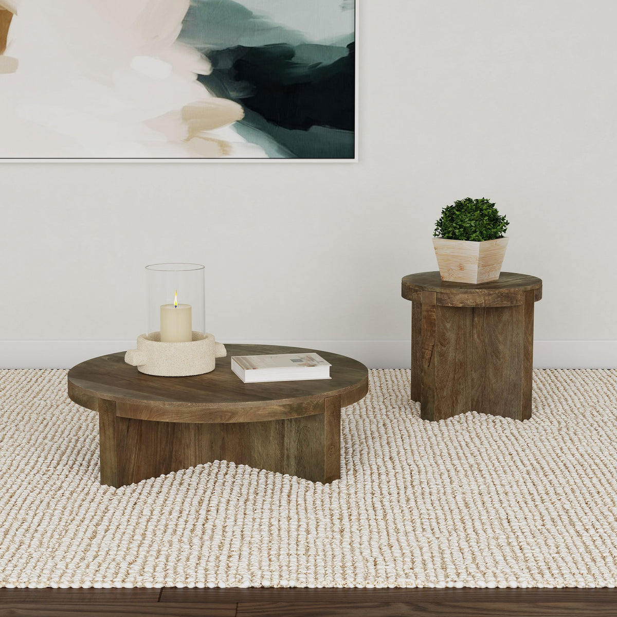 Kinkaid  Solid Wood Coffee and End Table Set Brown