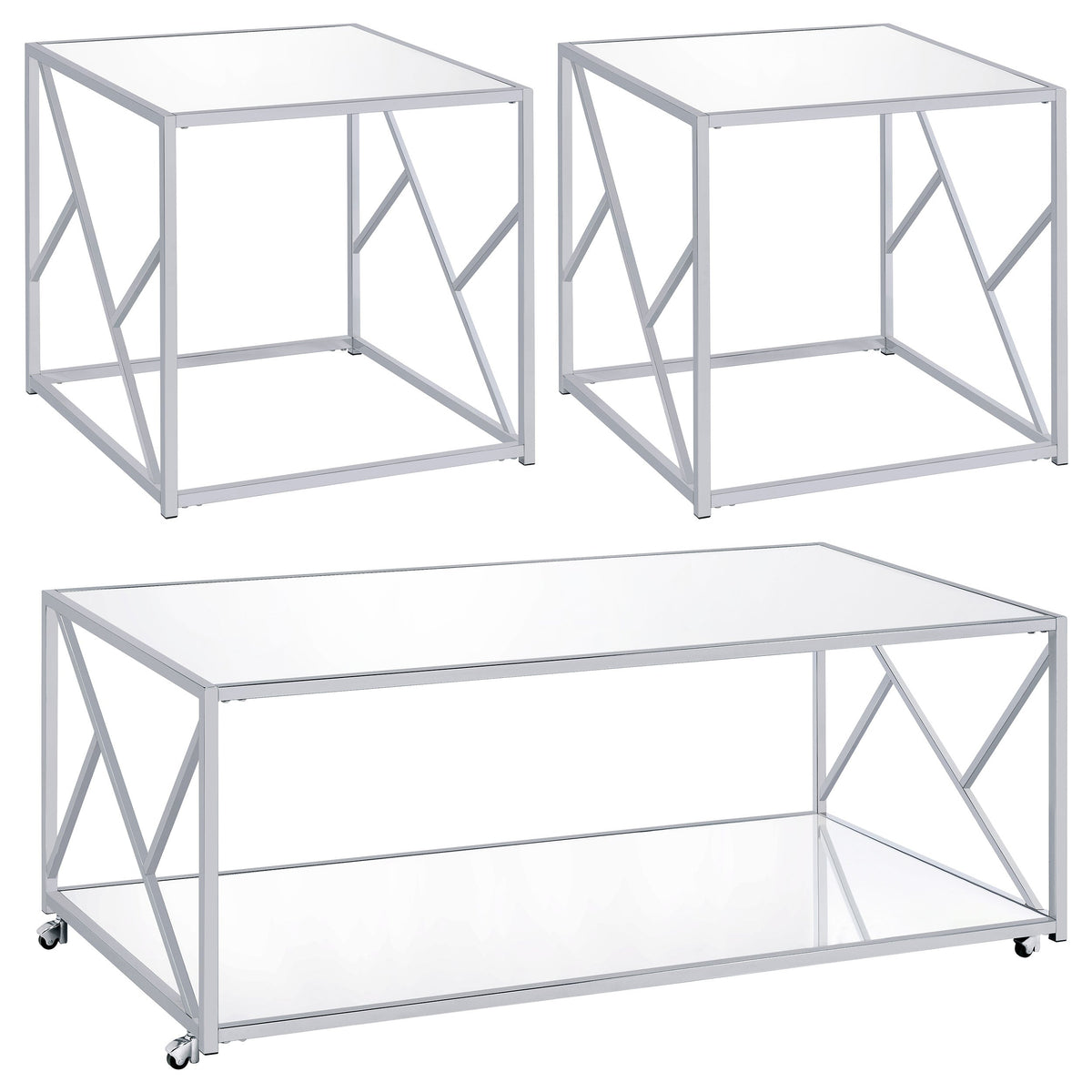 Provins  Coffee and End Table Set Mirror and Chrome