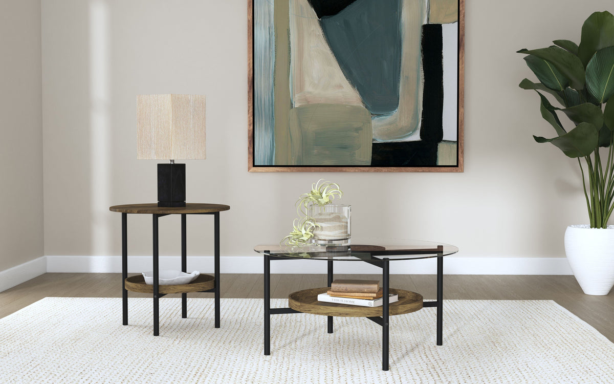 Delfin  Round Coffee and End Table Set Brown