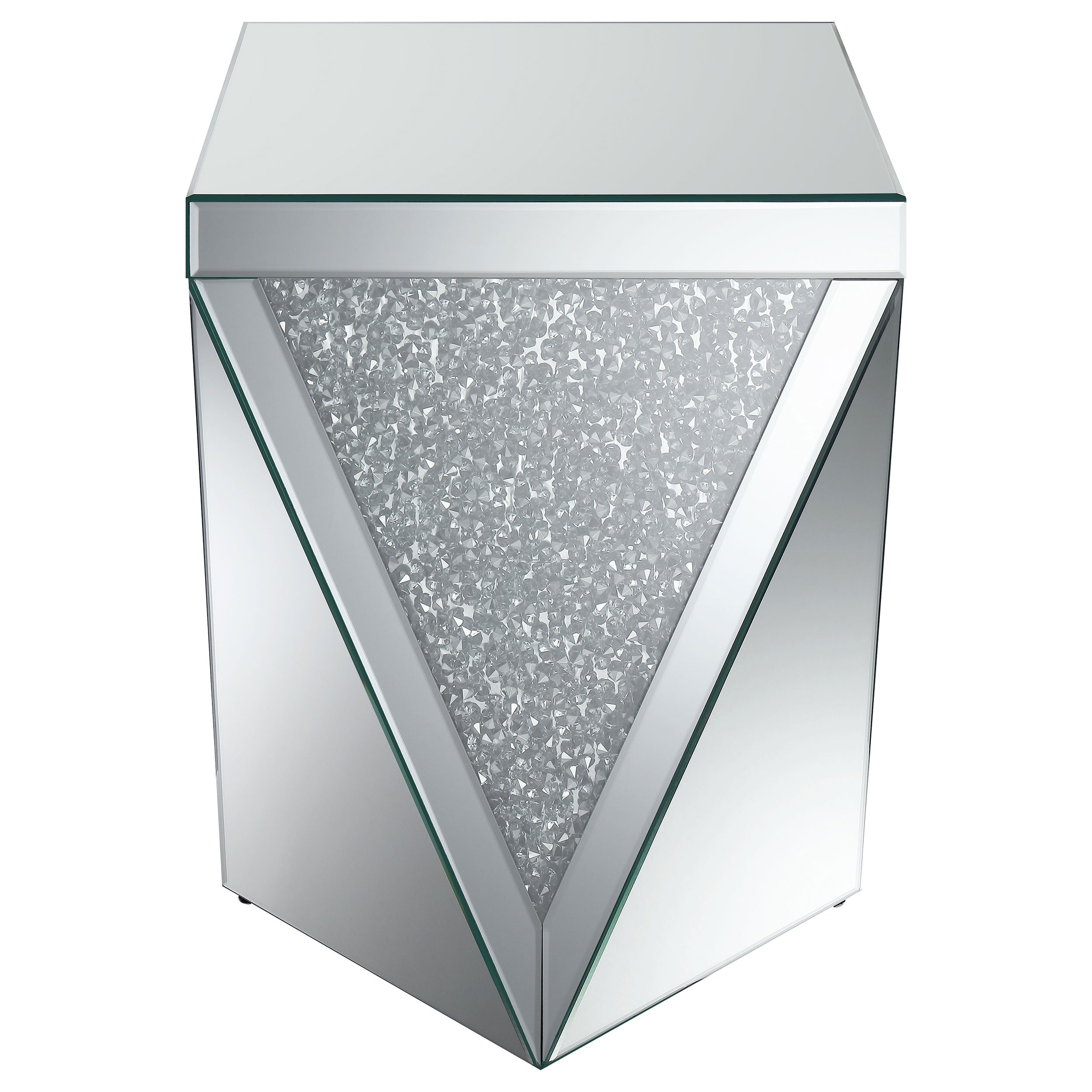 Amore Square End Table with Triangle Detailing Silver and Clear Mirror