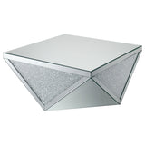 Amore Square Coffee Table with Triangle Detailing Silver and Clear Mirror