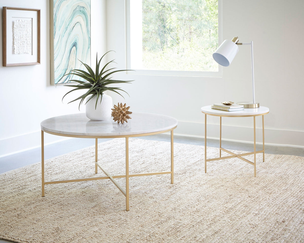 Ellison  Round Marble Coffee and End Table Set White