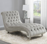 Lydia Tufted Cushion Chaise with Nailhead Trim Grey