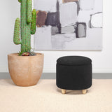 Valia Faux Sheepskin Upholstered Round Storage Ottoman Black