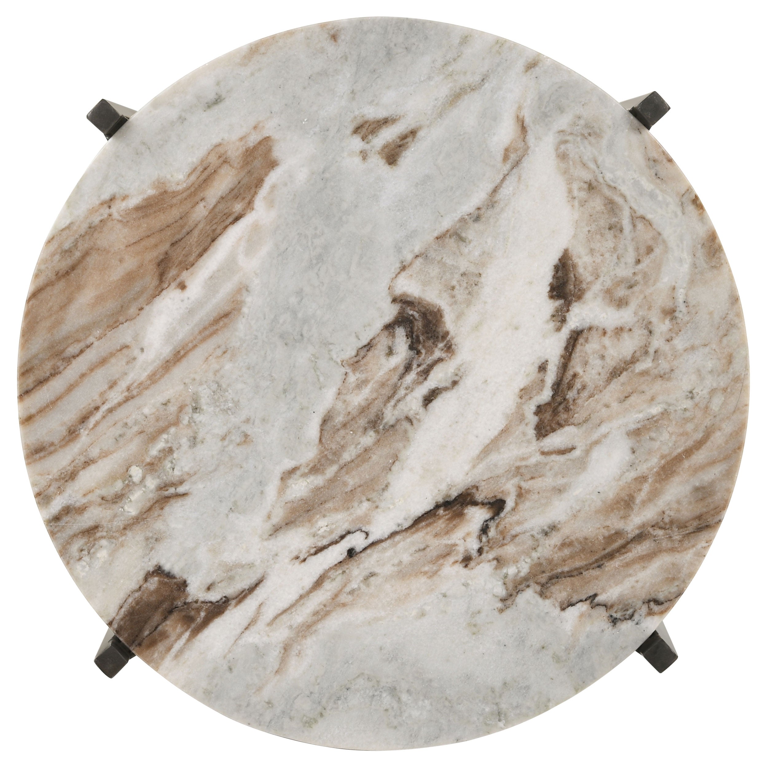 Noemie Round Accent Table with Marble Top White and Gunmetal