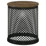 Aurora Round Accent Table with Drum Base Natural and Black