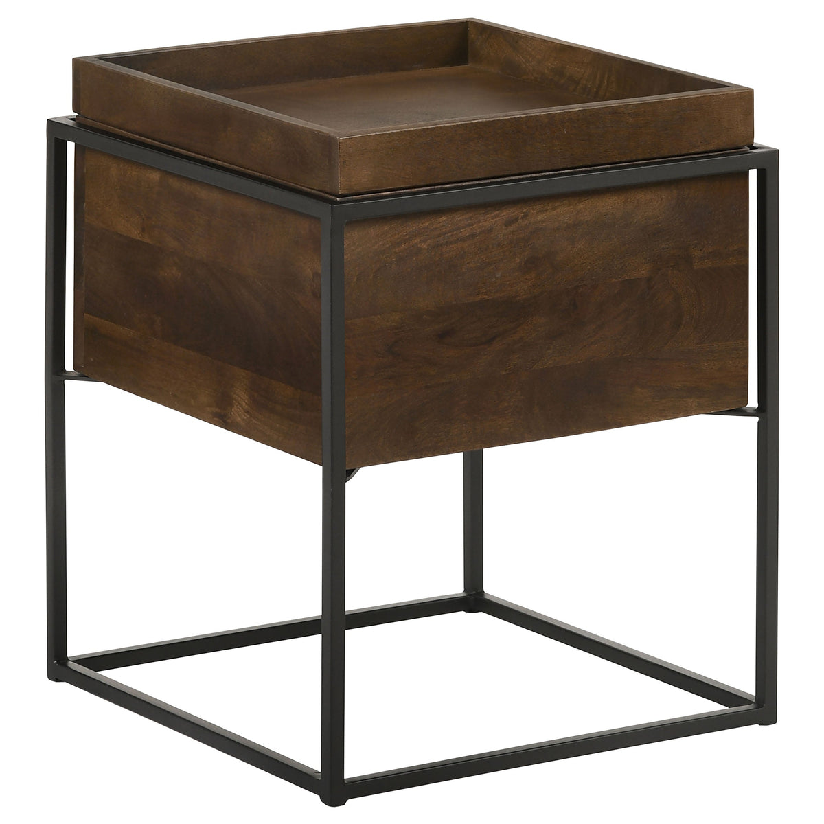 Ondrej Square Accent Table with Removable Top Tray Dark Brown and Gunmetal