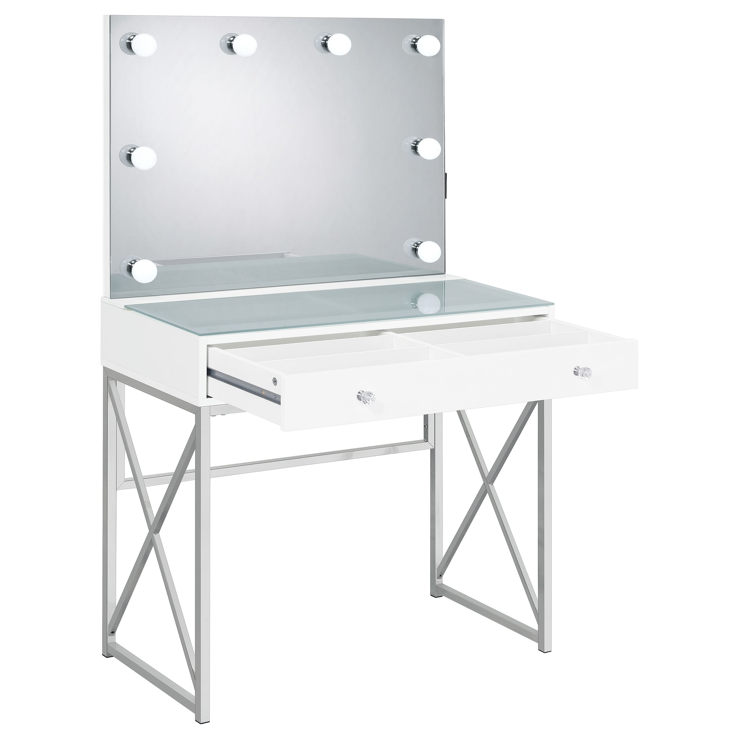 Eliza 2-piece Vanity Set with Hollywood Lighting White and Chrome