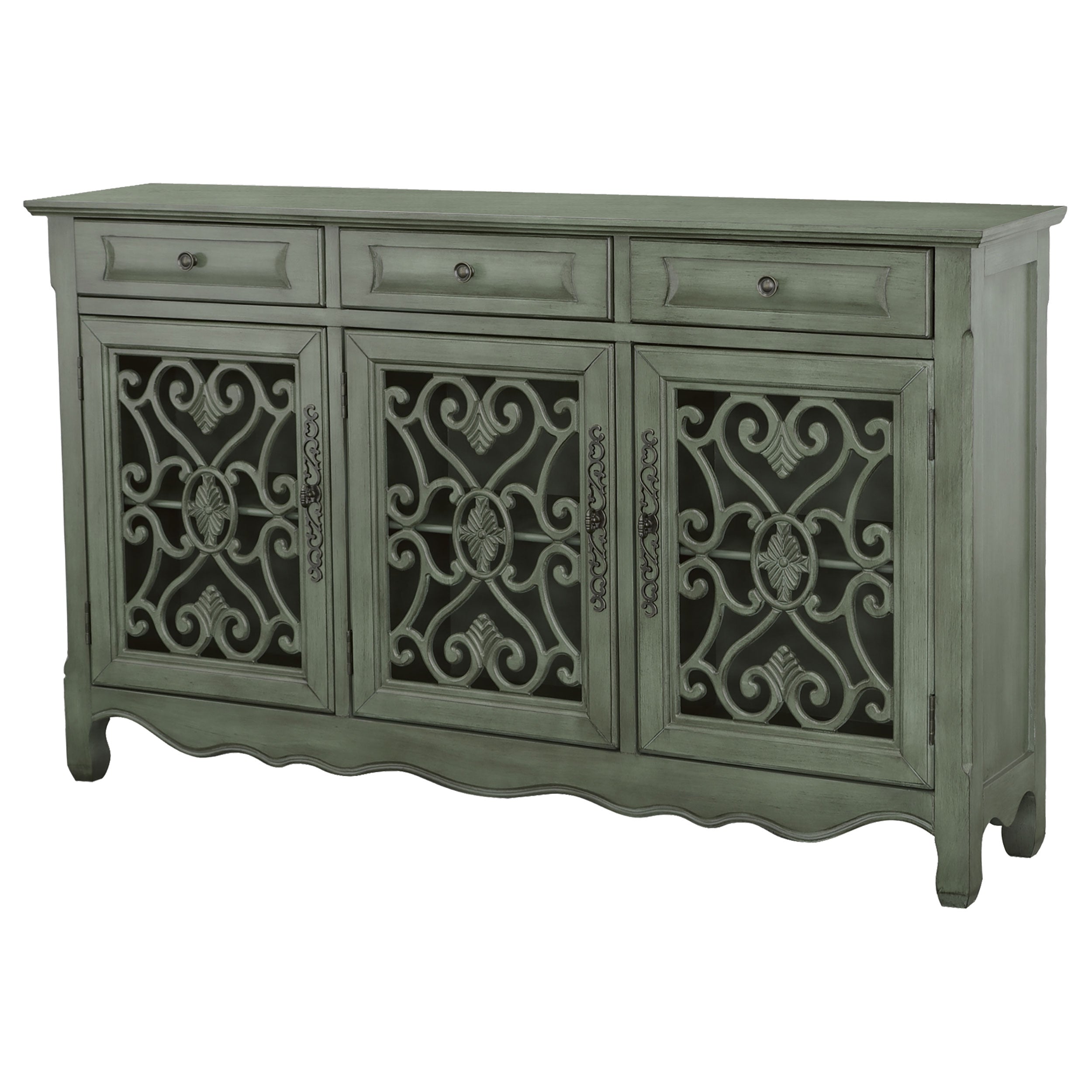 Madeline 3-door Accent Cabinet Antique Green