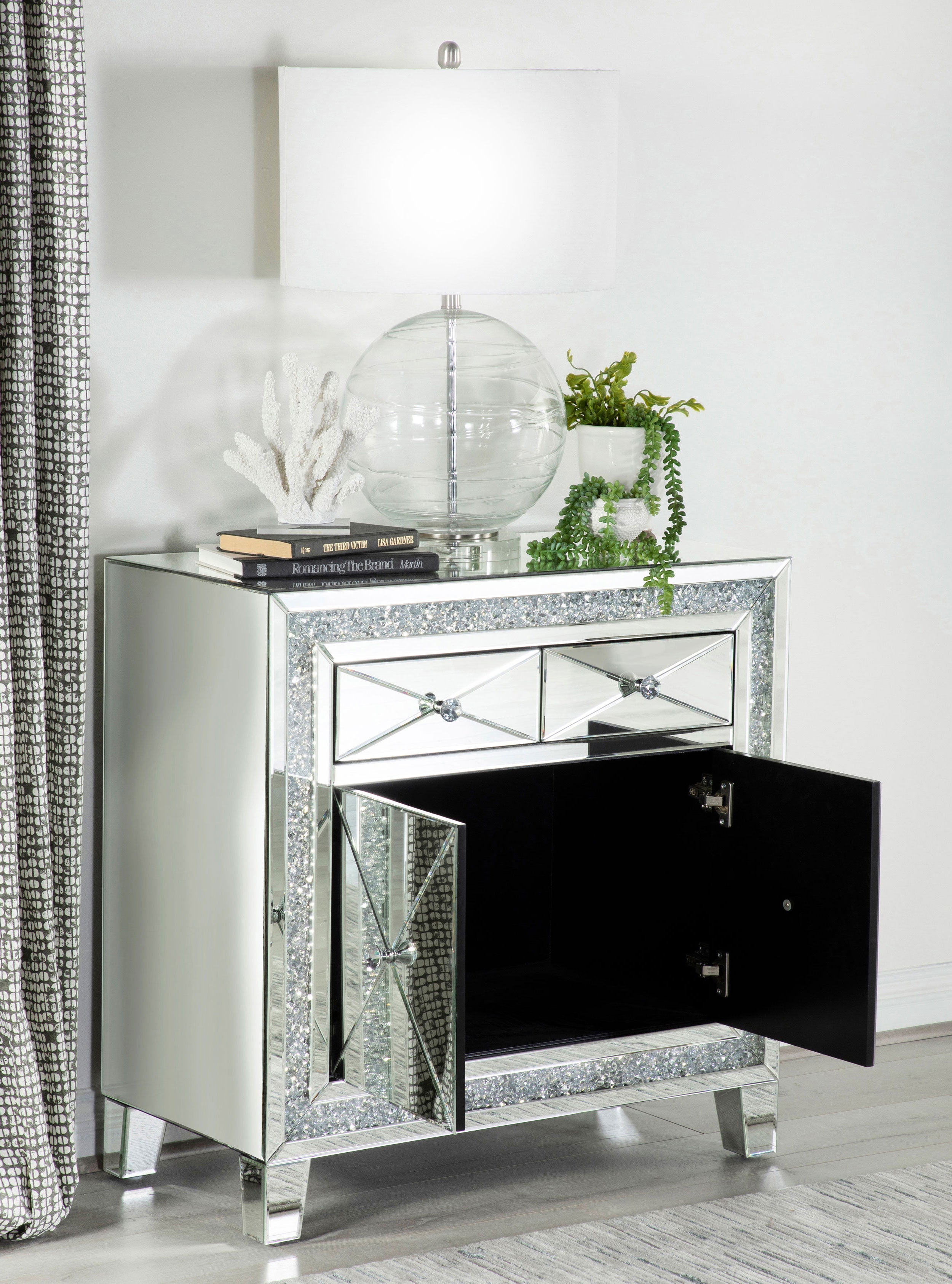 Arwen 2-drawer Accent Cabinet Clear Mirror with LED Lighting