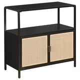 Amherst 3-shelf Radio Weave Cane Metal Accent Cabinet Black