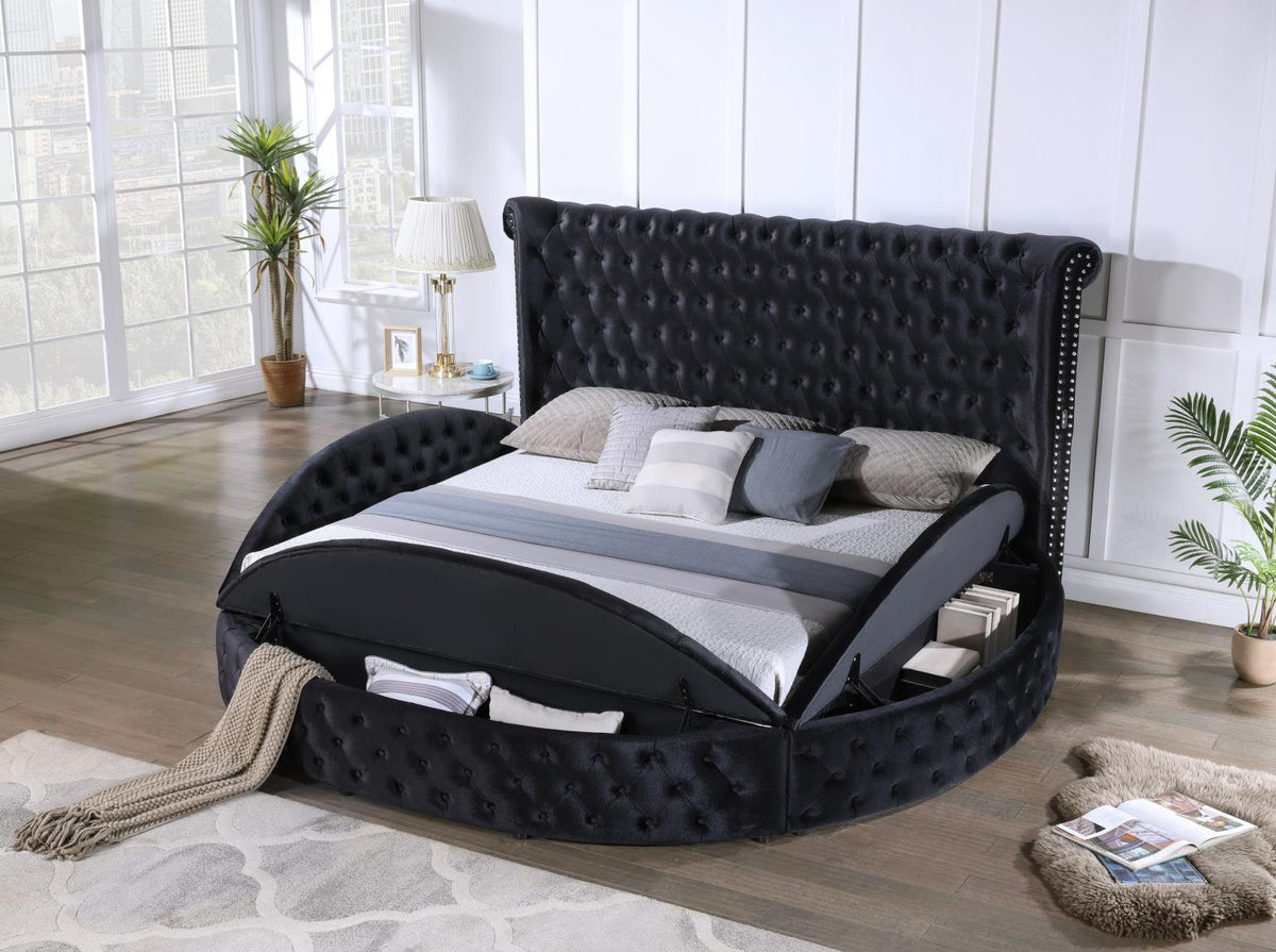 Black Velvet King Bed W/Bluetooth Speaker & Usb