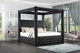 Black Velvet King Canopy Bed W/Bluetooth Speaker & Usb