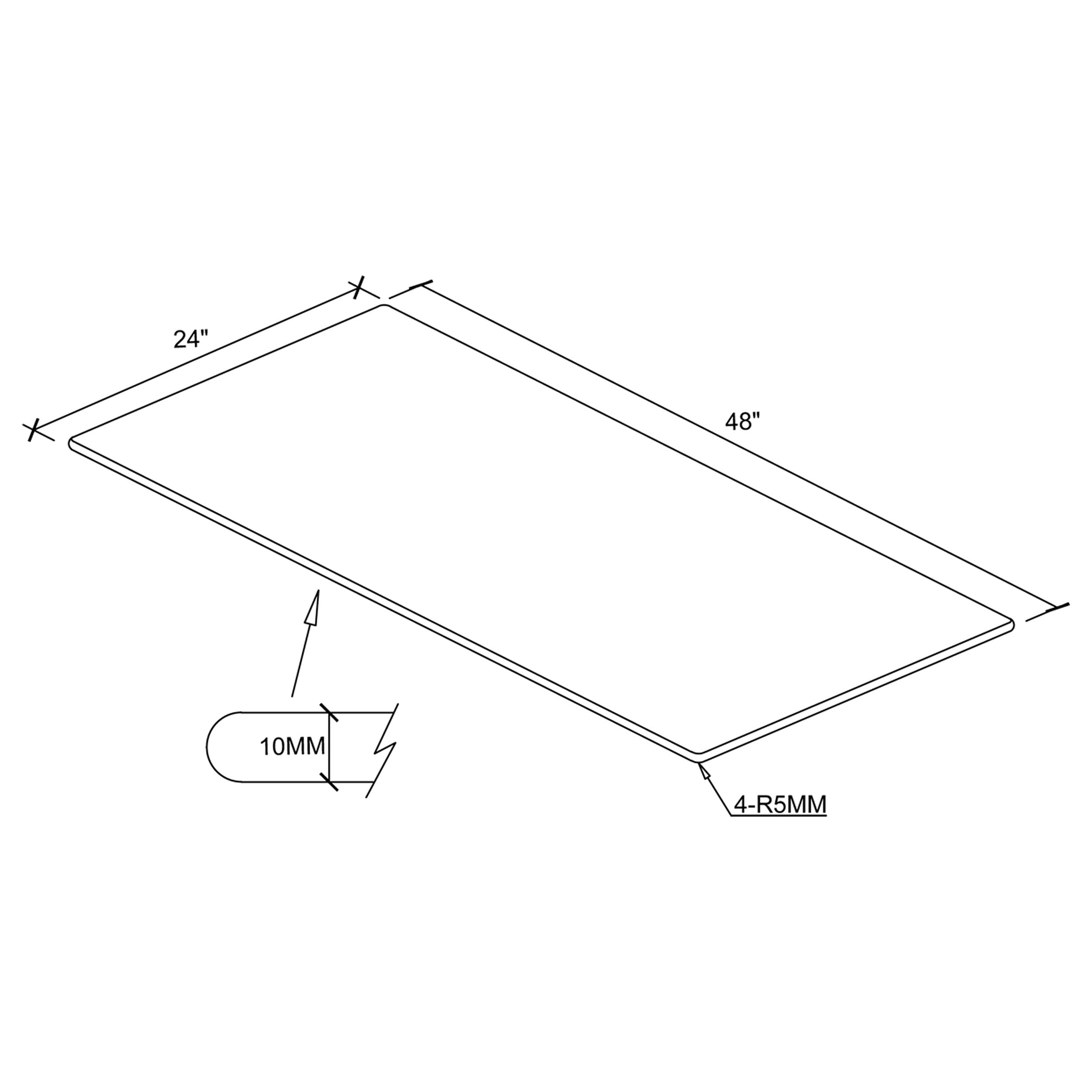 48x24-inch 10mm Rectangular Clear Tempered Glass Top