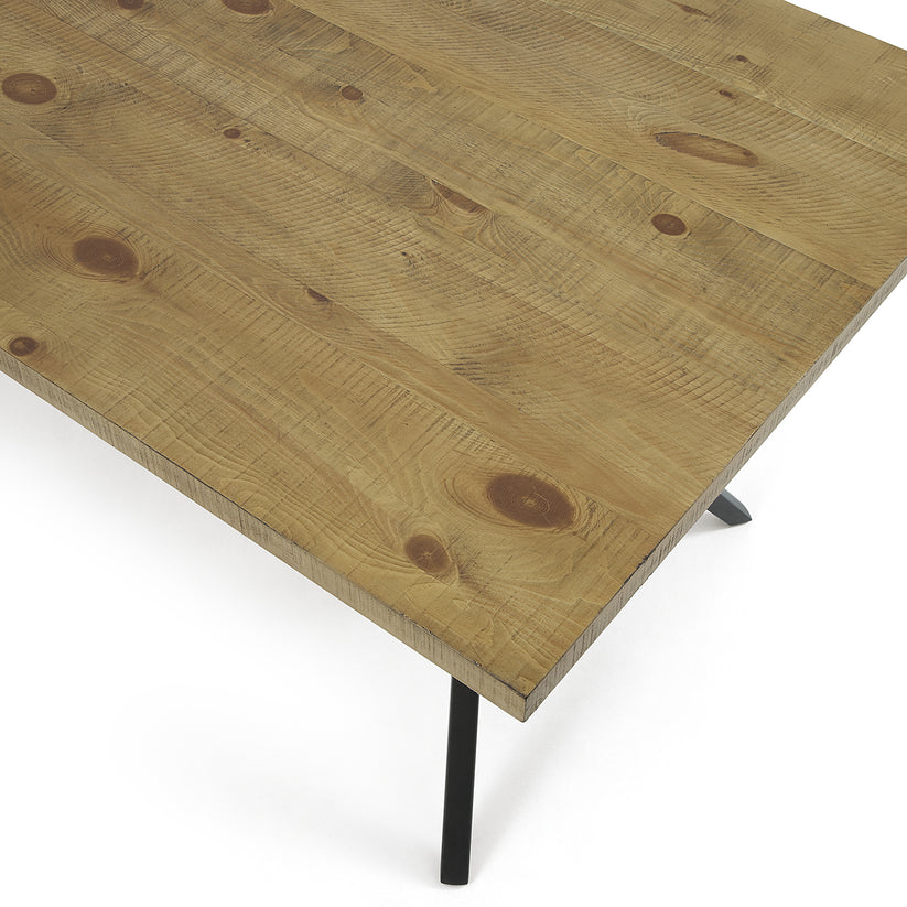 Elegant Brown Rectangular Dining Table with Black Metal Base