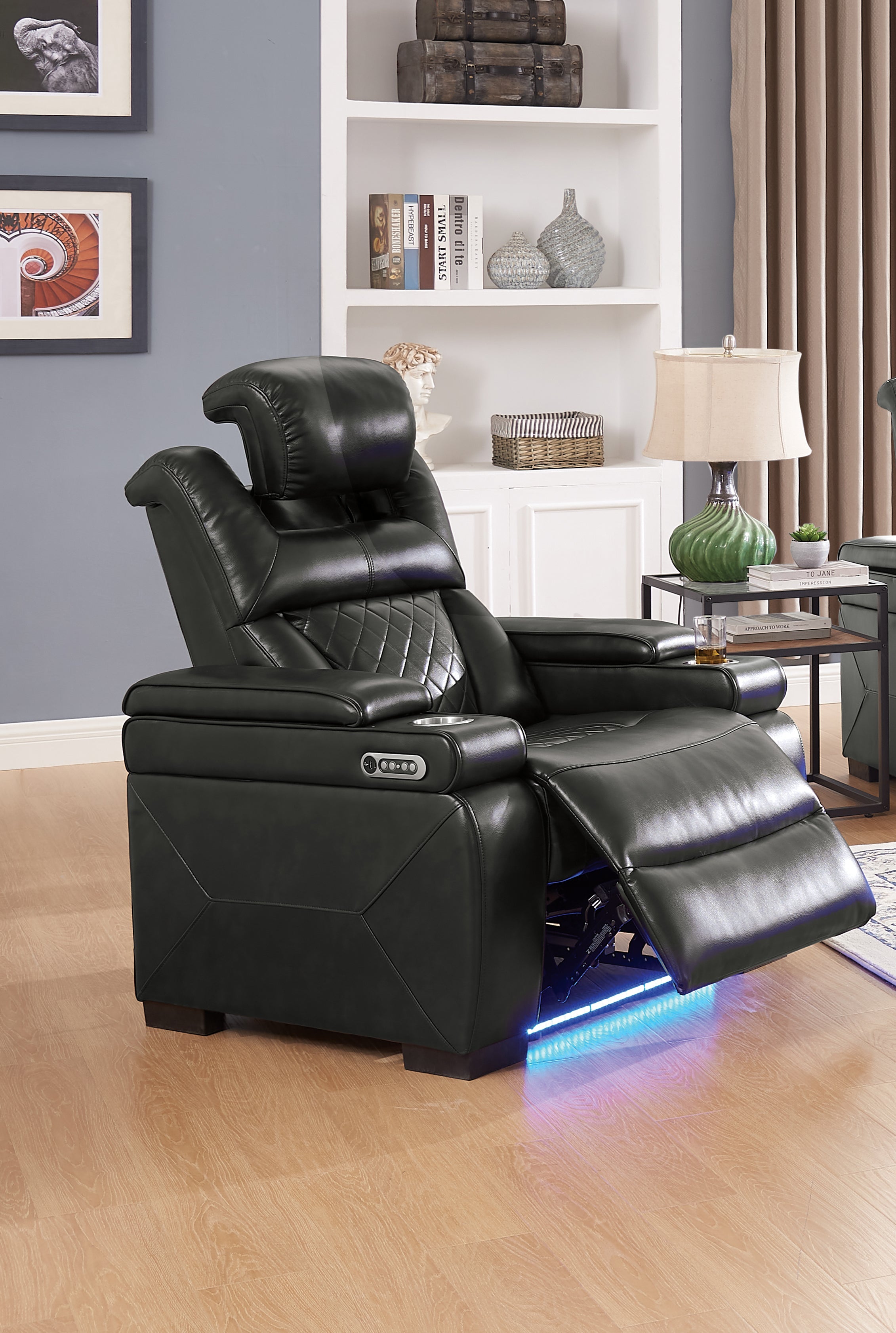 Walter Dual Power Reclining Seating w/ Led & USB & Drop Down Table & Reading Lights & Storage Arms