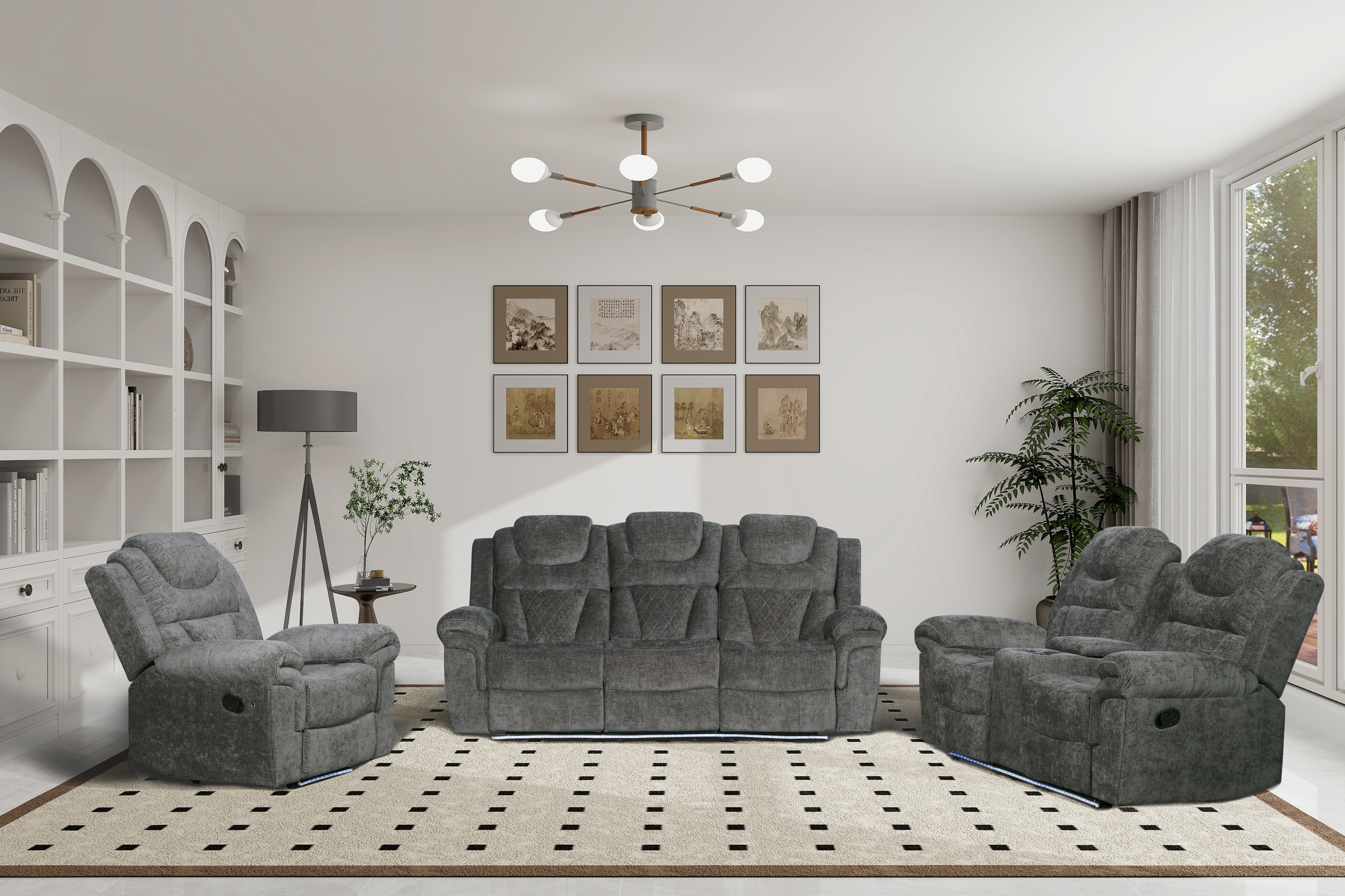 Contemporary Manual Motion Reclining sofa y Reclining Loveseat