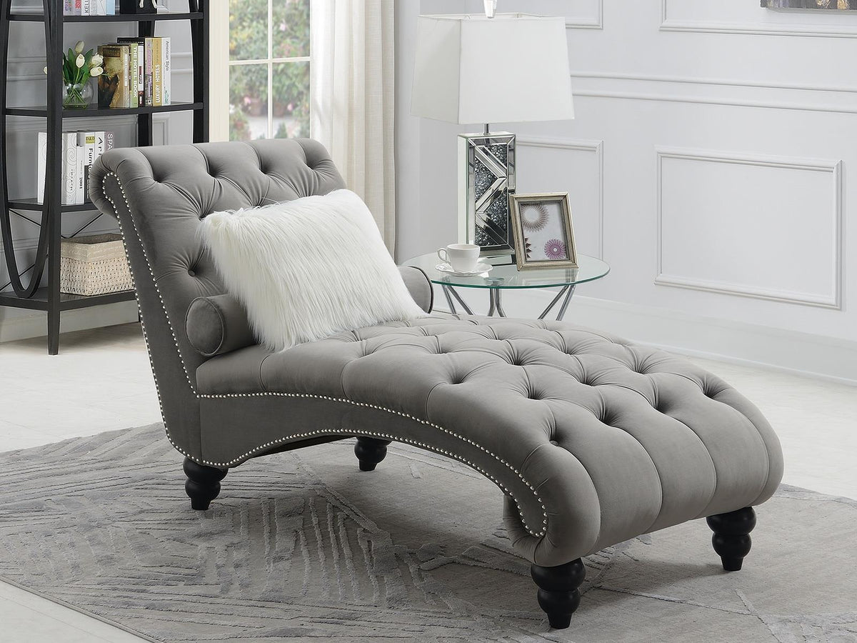 Gray Chaise W/Wooden Legs