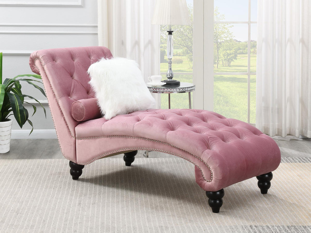 Pink Chaise W/Wooden Legs